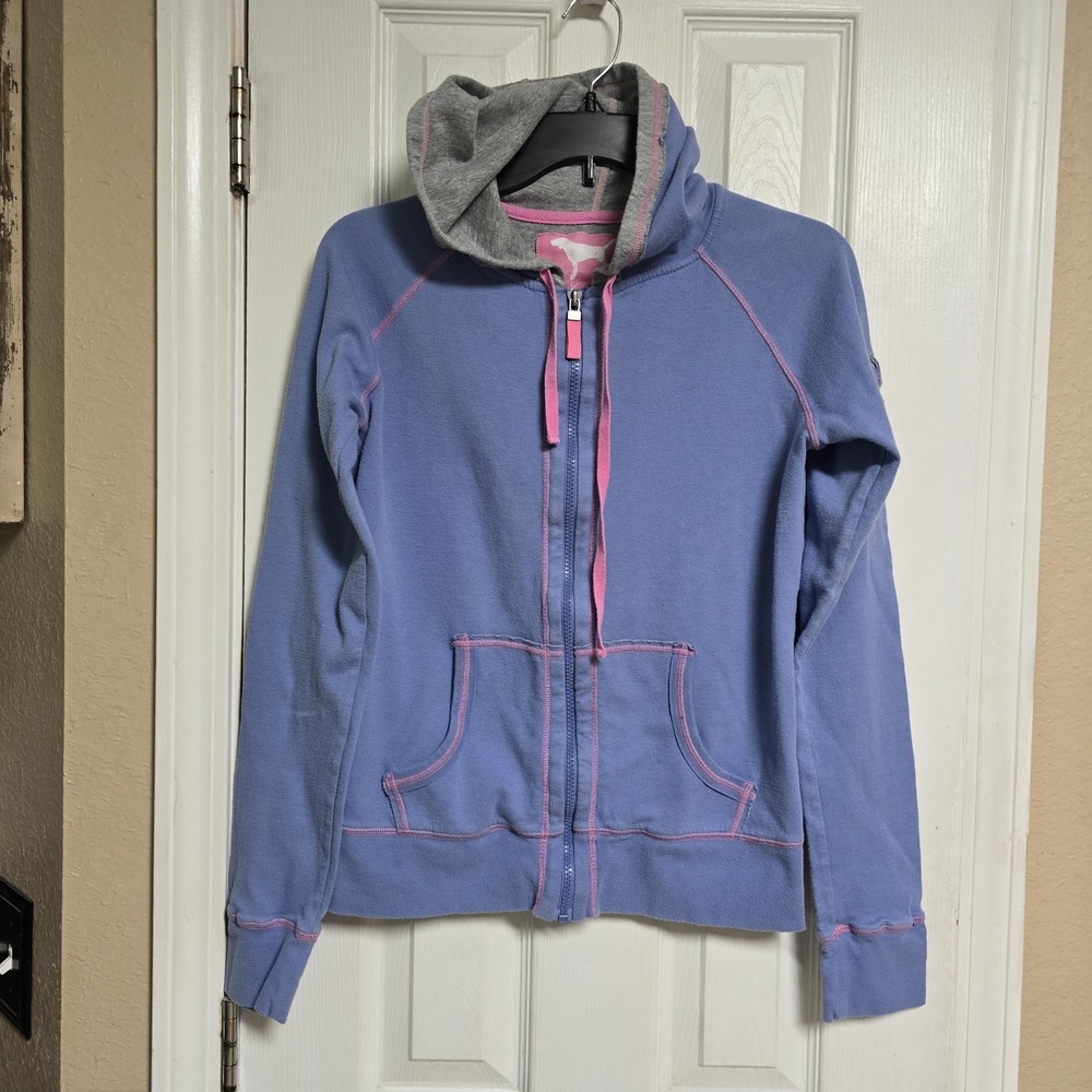Vintage Y2K Victoria's Secret PINK Originals Hoodie M Applique Periwinkle Zip